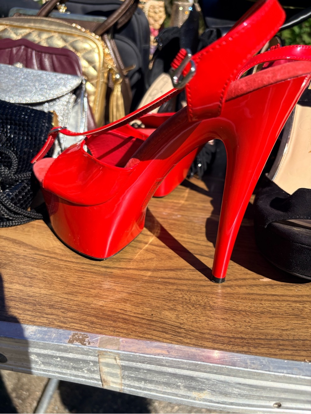 Red Patent Platform Stiletto Slingback Heels